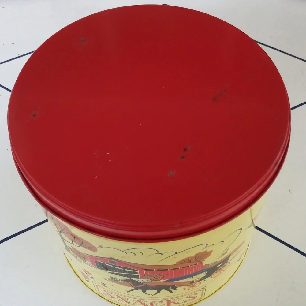 Vintage Snacks Tin Antique Country Home Decor Yellow Red